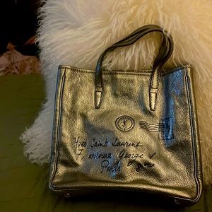 YSL: Authentic Y Mail Paris Sliver Metallic Tote (Yves Saint Laurent) size 10/9”
